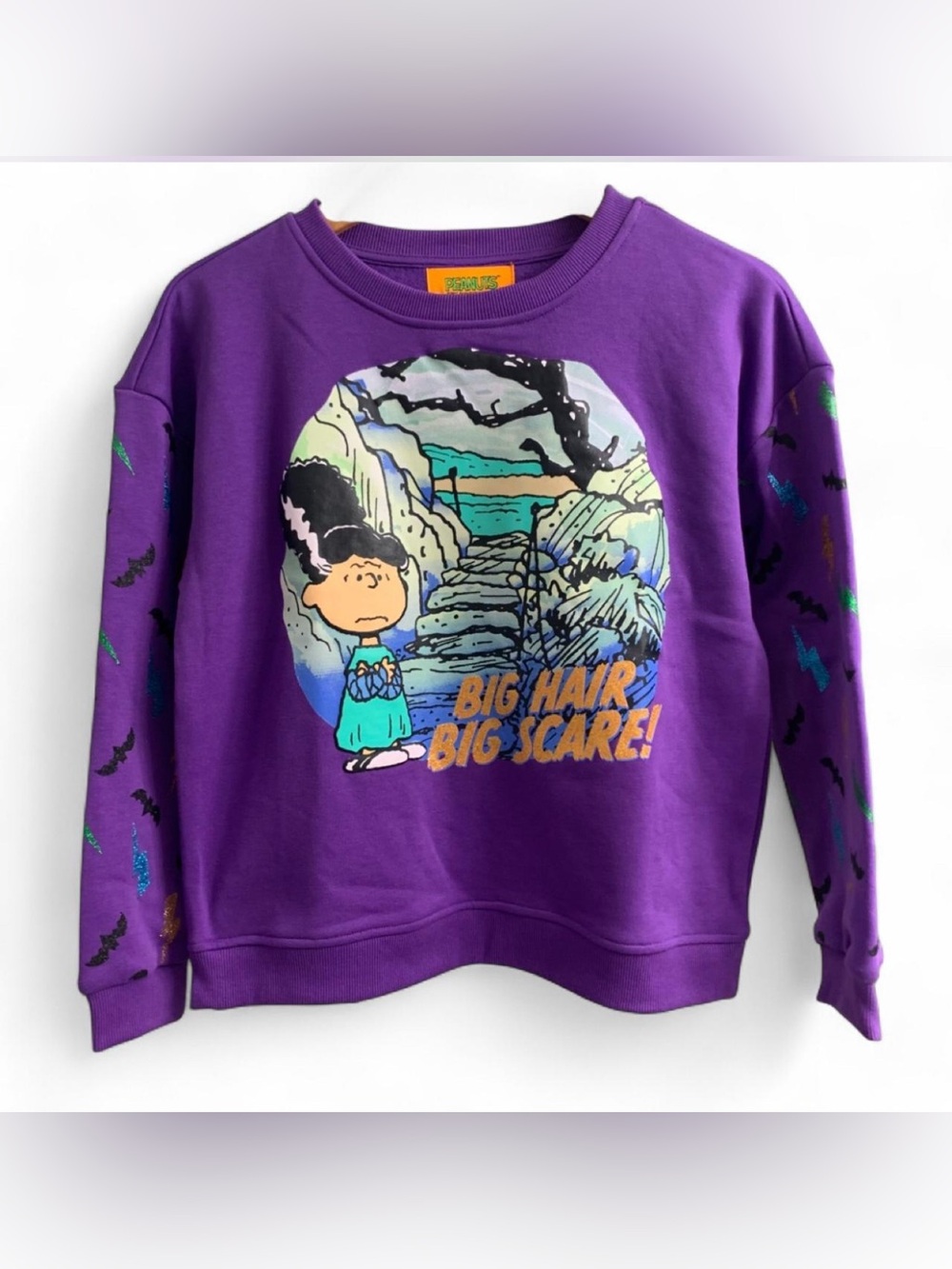 NWT Peanuts Purple 'Big Hair Big Scare' Kids Sweatshirt size Medium